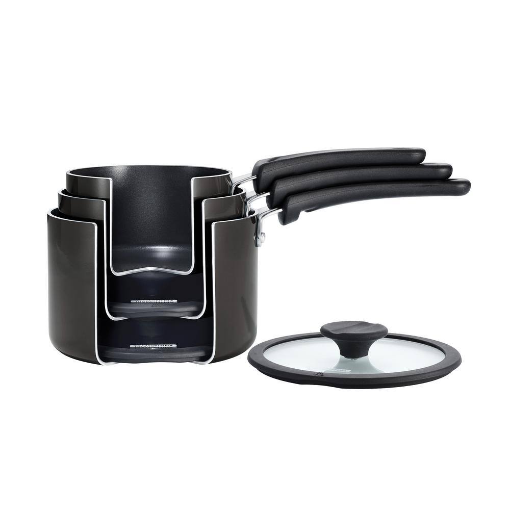 Gray Aluminum Nonstick 6-Piece Nesting Sauce Pan Set