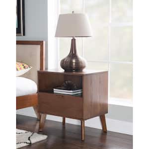 William 1-Drawer Medium Brown Nightstand 27 in. H x 25.25 in. W x 18.5 in. D