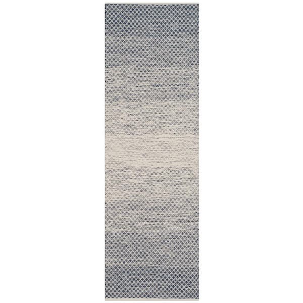 SAFAVIEH Montauk Navy/Ivory 2 ft. x 12 ft. Striped Distressed Geometric Runner Rug