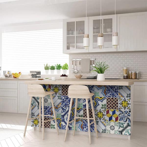 Yellow, Blue, White V3 8 in. x 8 in. Vinyl Peel and Stick Tile (24 Tiles, 10.67 sq. ft./pack)