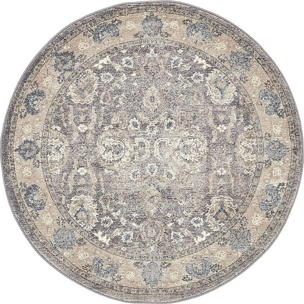 Unique Loom Salzburg Gaisberg Gray 4' 0 x 4' 0 Round Rug