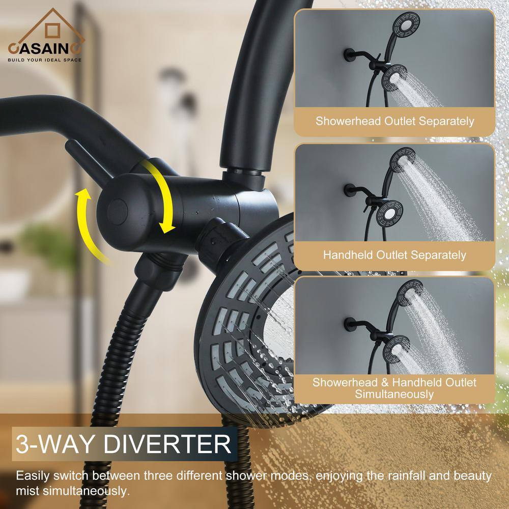 Matte Black Dual Head Rain and Mist Shower Faucet Set