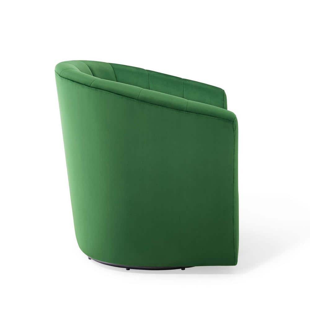 Emerald Velvet Barrel Swivel Accent Chair with Wood Base