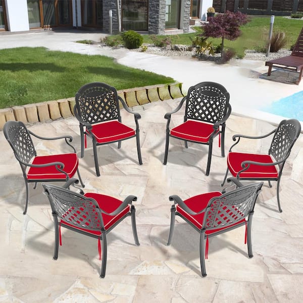 Unbranded 6-Pieces Cast Aluminum Outdoor Dining Chair, Patio Dining Chair with Water Resistant Cushions in Random Colors