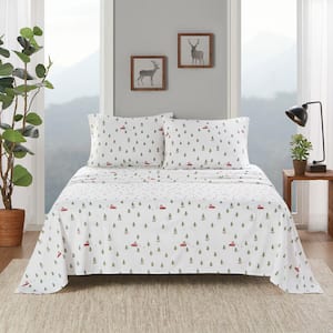 Cotton Flannel 4-Piece Green Tree Trip Cotton Full Sheet Set