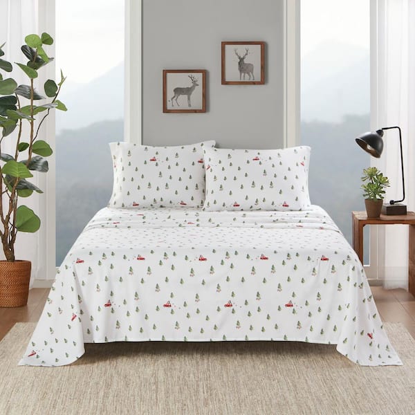 Woolrich Cotton Flannel 4-Piece Green Tree Trip Cotton Queen Sheet Set