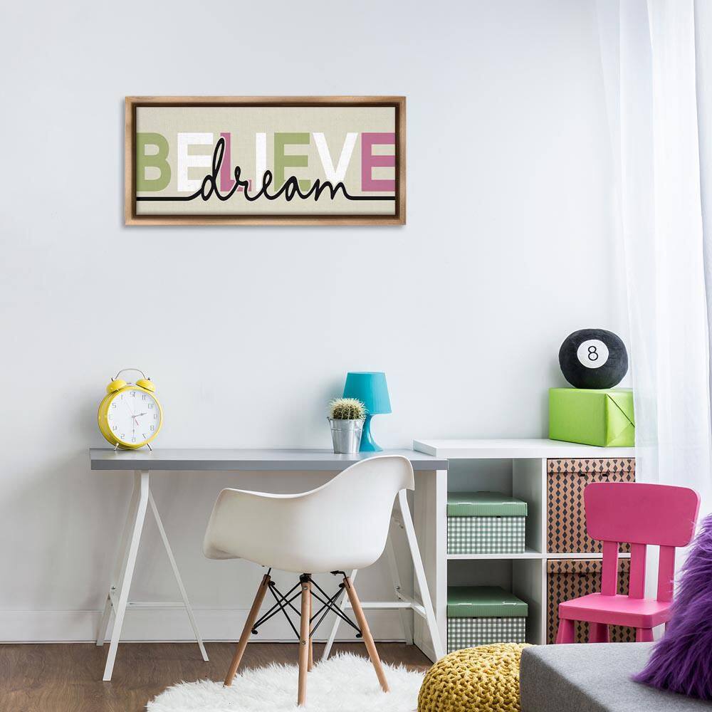 Muted Believe & Dream by Kim Allen Brown Floater Frame Typography Graphic Art Print 14 in. x 31 in. price history on PriceWatchPro