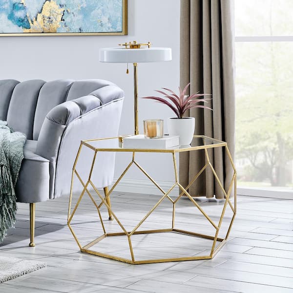 Firstime Co Geometric 32 In Gold, Rose Gold Hexagon Coffee Table