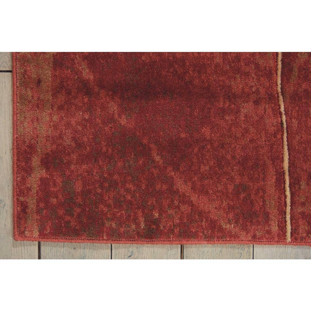 Flame Red and Brown Synthetic Medium Rectangular Rug