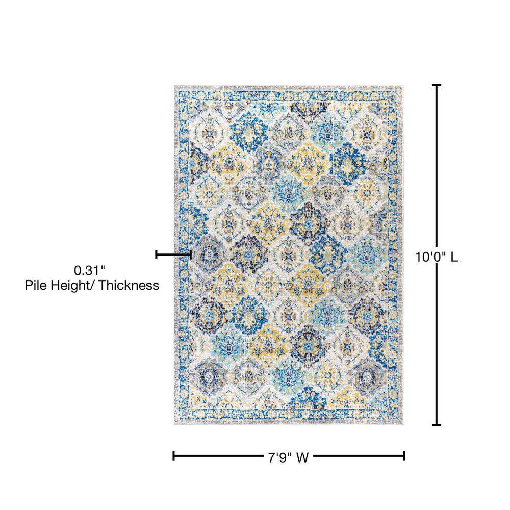 Blue and Multicolor Synthetic 8' x 10' Reversible Area Rug