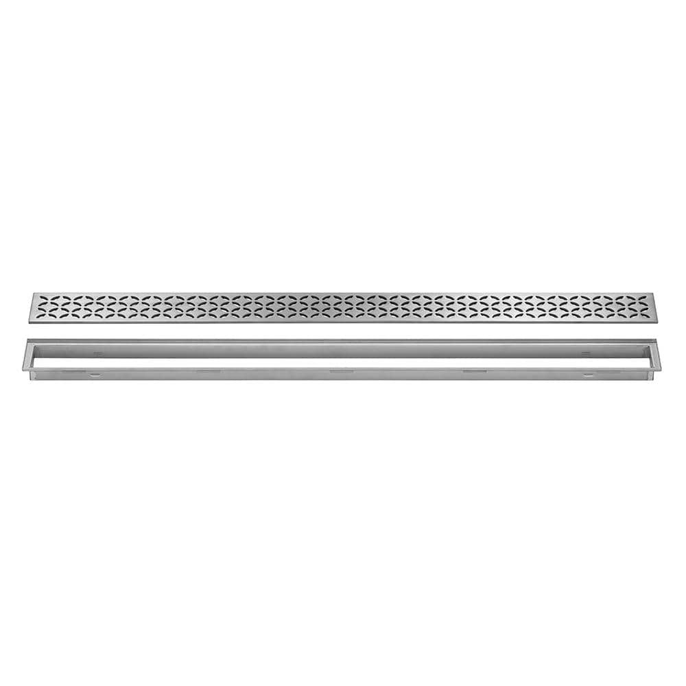 Schluter Kerdi-Line Brushed Stainless Steel 47-1/4 in. Floral Grate Assembly with 29/32 in. Frame
