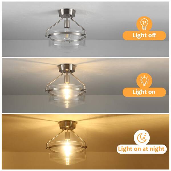 LWYTJO 13 in. 1 Light Nickel Farmhouse Semi-Flush Mount with Clear