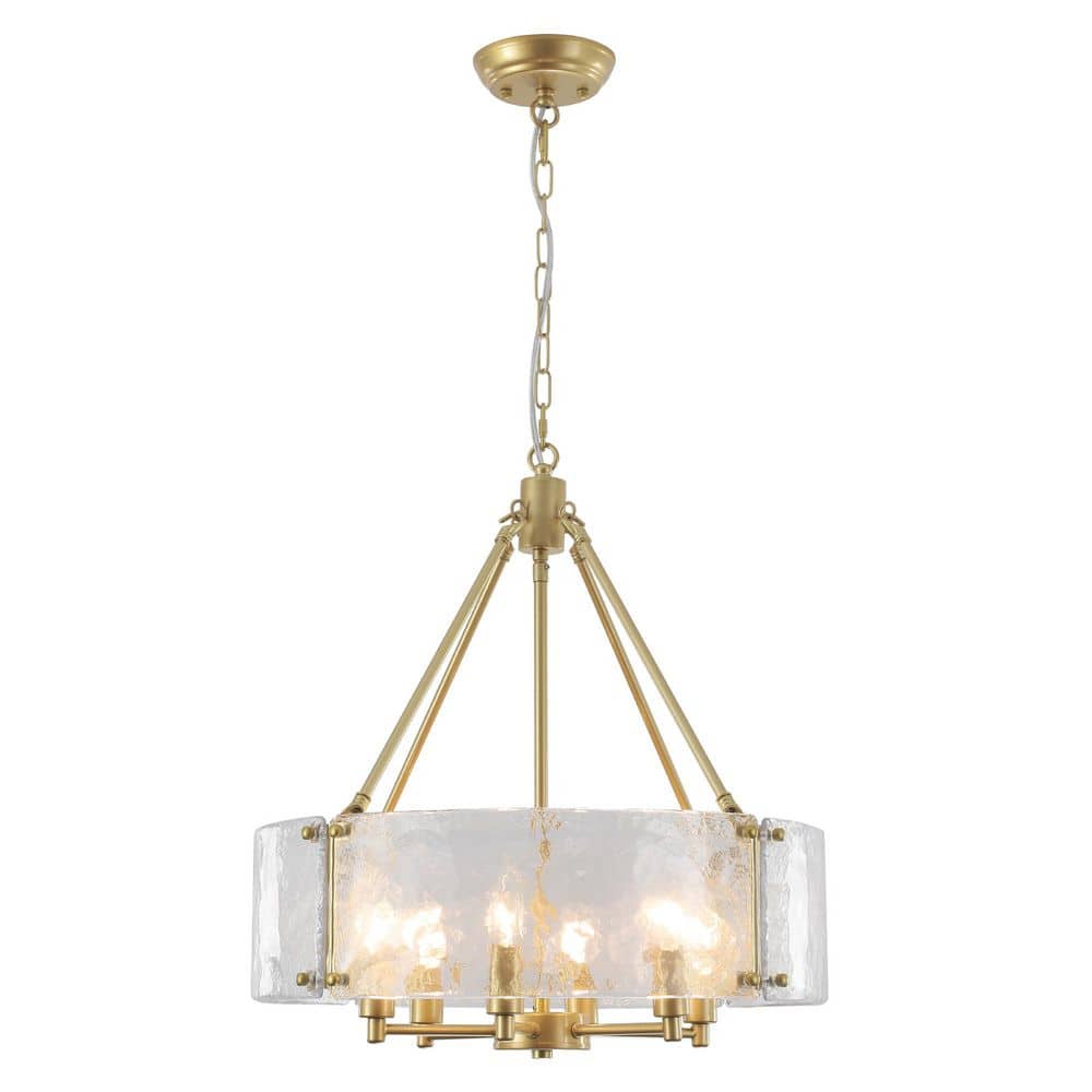 19.68 in. 6-Light Golden Drum Chandelier with Glass Shade and No Bulbs Included For Dinning Room Foyer price history on PriceWatchPro