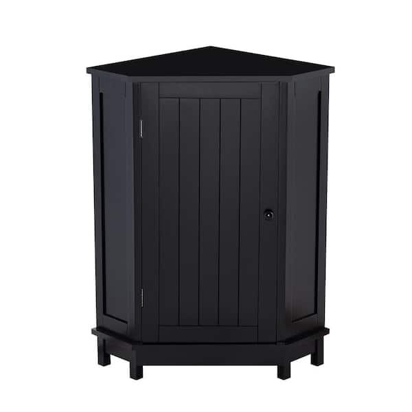 24.8 in. W x 17.5 in. D x 31.4 in. H Black Linen Cabinet, Bathroom Storage Cabinet with Adjustable Shelf in Black