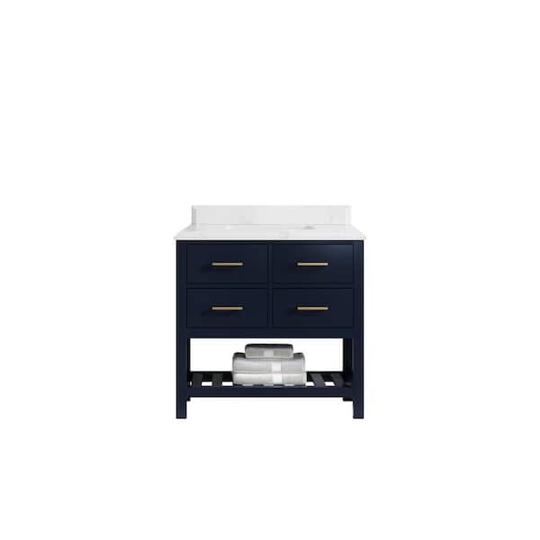 Willow Collections Parker 36 in. Single Sink Freestanding Navy Blue Bath Vanity with 1.5 Empira White Qt. Top Unassembled