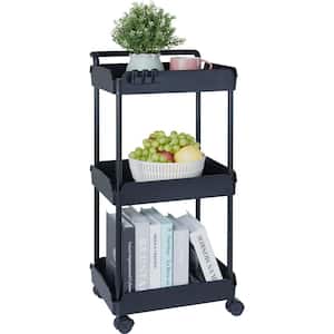 3-Tier Rolling Utility Cart Multi-Functional Storage Trolley with Handle and Lockable Wheels for Office Kitchen (Black)