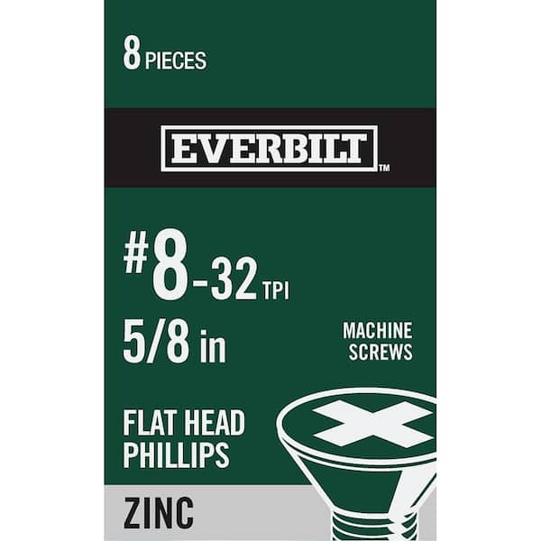 Everbilt #8-32 x 5/8 in. Zinc Plated Phillips Flat Head Machine Screw (8-Pack)
