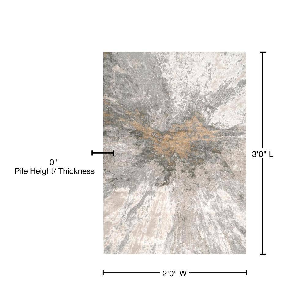 Silver Abstract Rectangular Synthetic Easy Care Rug 2' x 3'