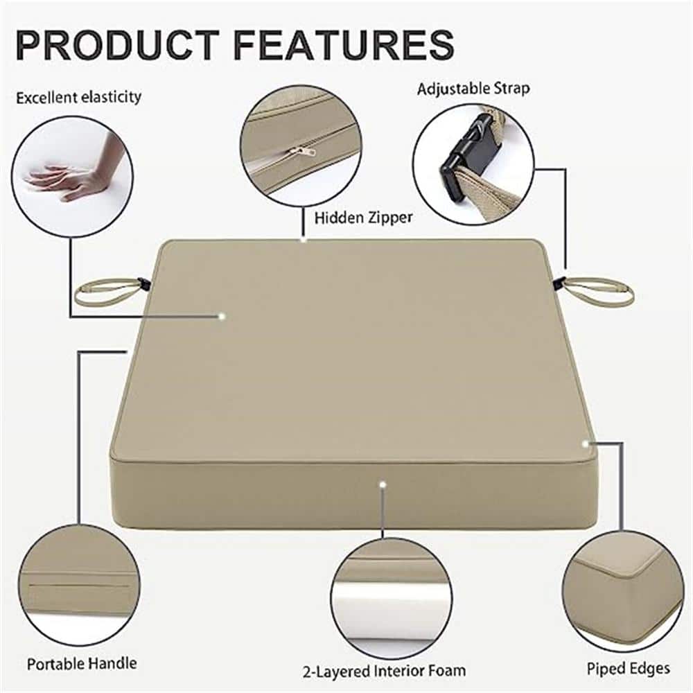 Beige Foam Waterproof Outdoor Chair Cushions Set of 2