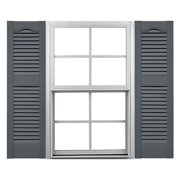 TailorMade 14.5 in. W x 37 in. H Louvered Vinyl Shutters Pair in Storm Cloud