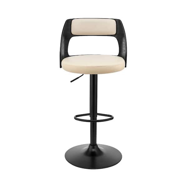 HomeRoots Cream Upholstered Black Base Adjustable Swivel Bar Stool