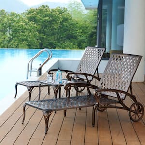 Aluminum Cast Outdoor Lounge Chair Brown Set of 2