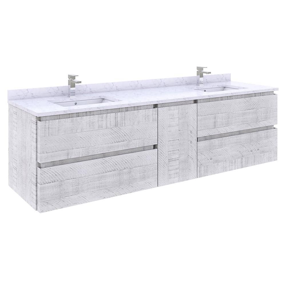 Rustic White 72'' Double Wall-Mount Vanity with Quartz Top