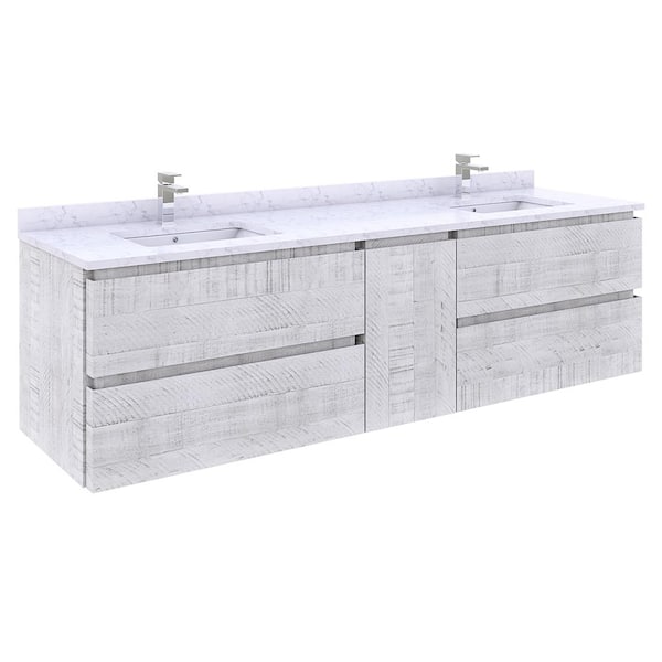 Fresca Formosa 72 in. W x 20 in. D x 20 in. H White Double Sink Bath Vanity in Rustic White with White Vanity Top