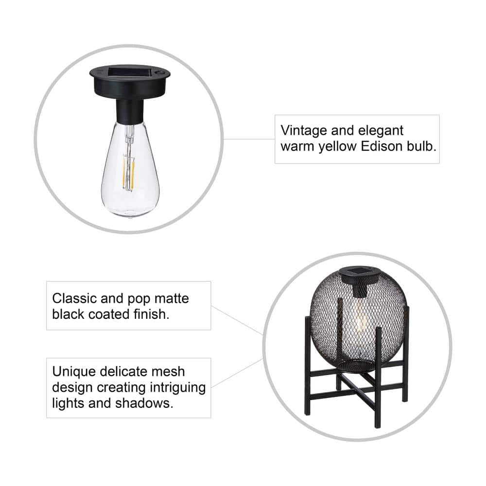 Black Metal Mesh Solar Powered Outdoor Lantern with Pedestal Stand