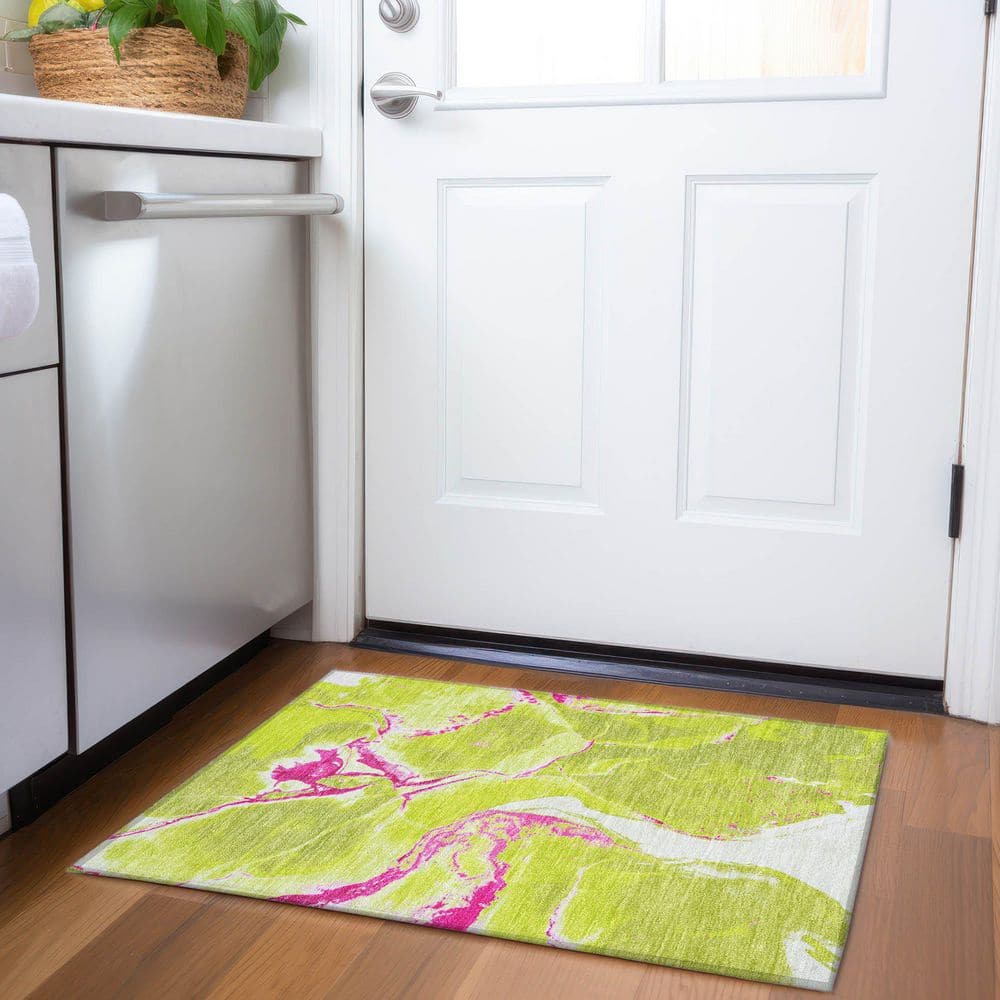 Mayfield Premium Machine Washable Abstract AMF1005 Lime 2 ft. x 3 ft. Area Rug price history on PriceWatchPro