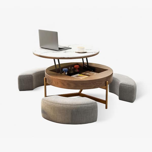 Unbranded 32 in. Brown Aiona Round Sintered Stone Top Coffee Table with Storage
