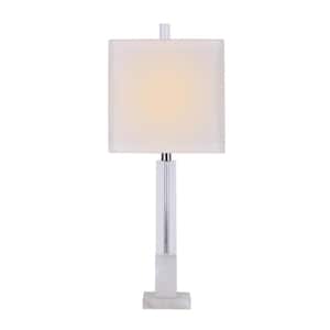 27 in. Clear Crystal Architectural Column Table Lamp with Marble Base and Decorator Shade
