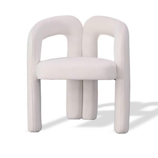 Benjara White Velvet Curved Open Panels Dining Chair