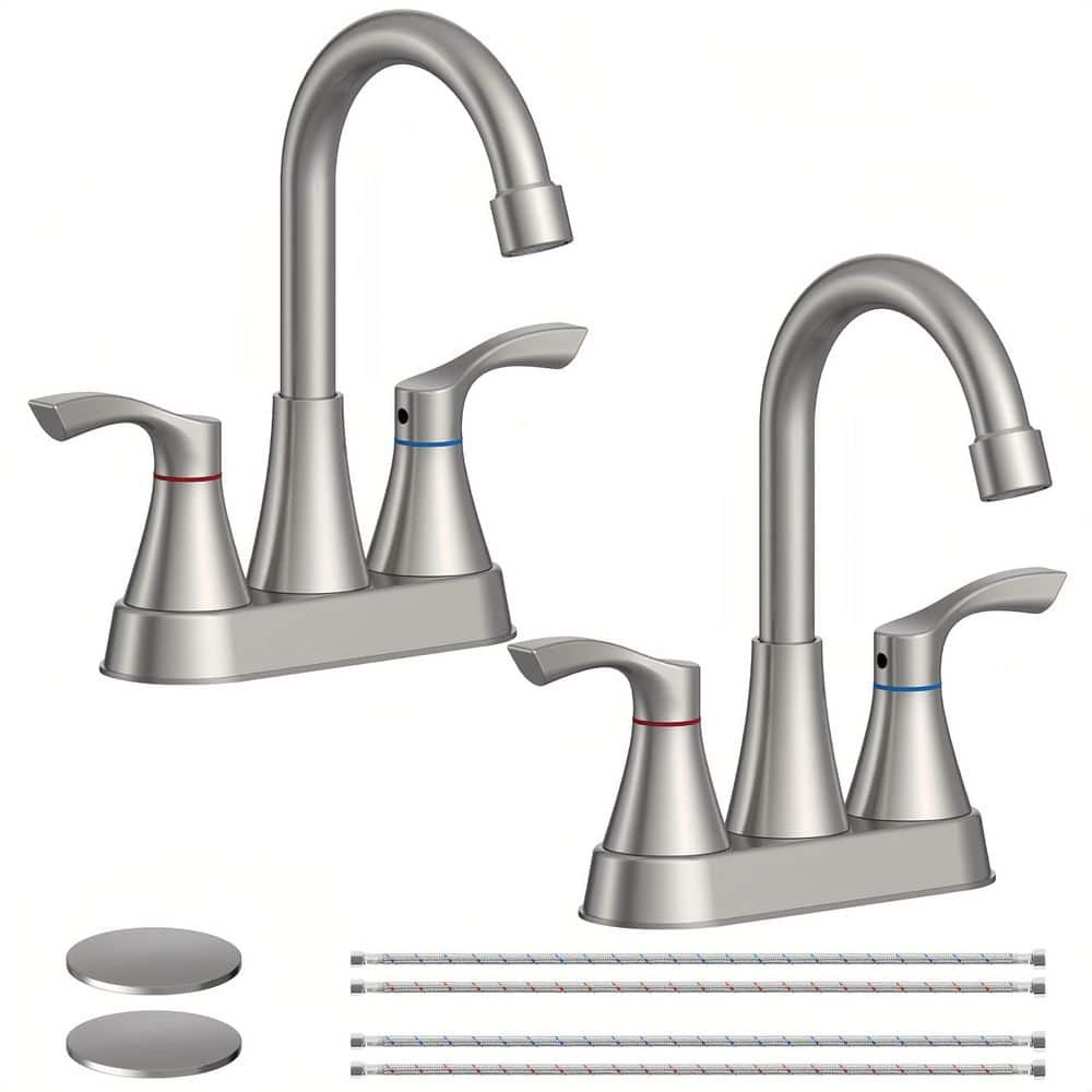 4 in. Centerset 2-Handle 360 Swivel High-Arc Bathroom Sink Faucet w/Pop-Up Drain in Brushed Nickel (2 Pack) price history on PriceWatchPro