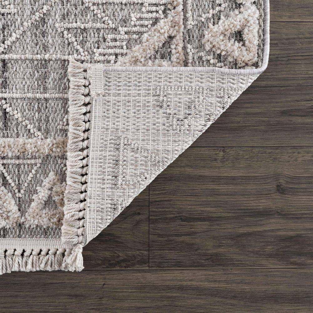 Agoo Charcoal and Cream High-Low Pile Runner Rug