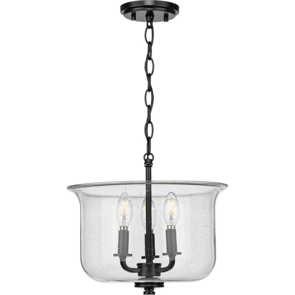 Winslett Matte Black Semi-Flush Mount with Seeded Glass Shade