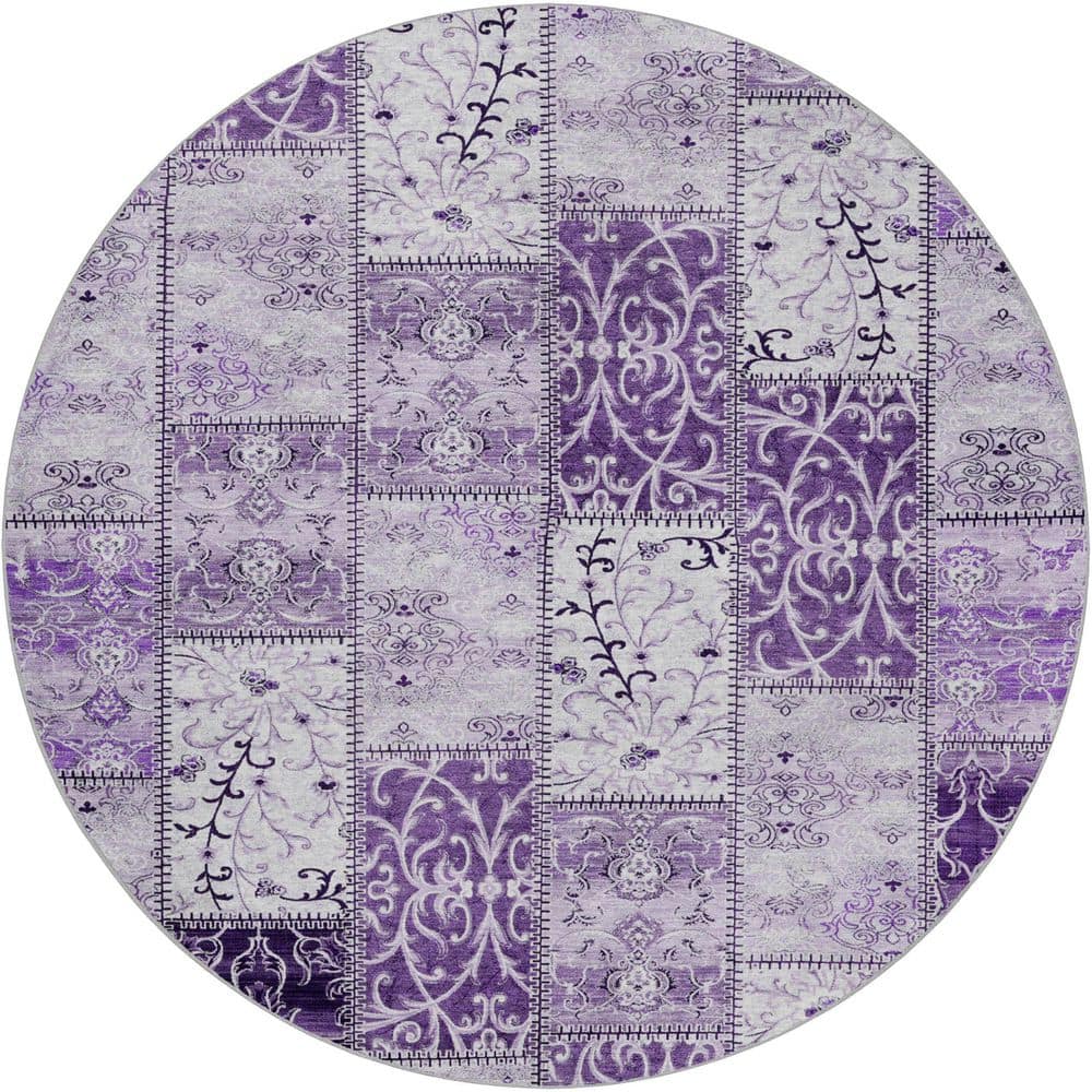 Dream Shag Premium Machine Washable Abstract ADS566 Purple 8 ft. x 8 ft. Round Rug price history on PriceWatchPro