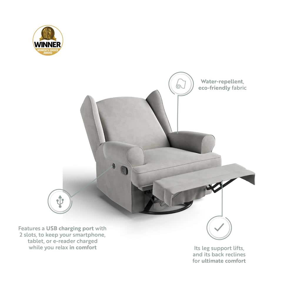 Serenity Wingback Steel Gray Swivel Recliner with USB Port