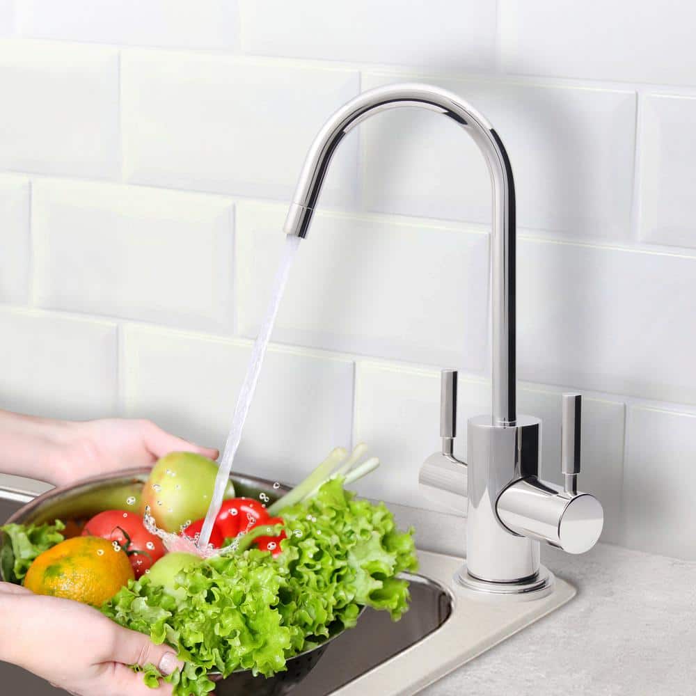 Brushed Nickel Dual Handle Hot and Cold Water Dispenser Faucet