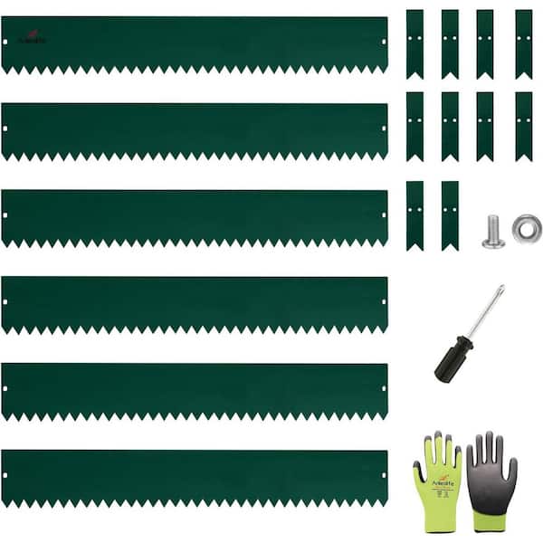 6-Pack 40 in. L x 6 in. H Green Steel Garden Landscape Edging, Bendable Lawn Border with Gloves and 10 Stakes