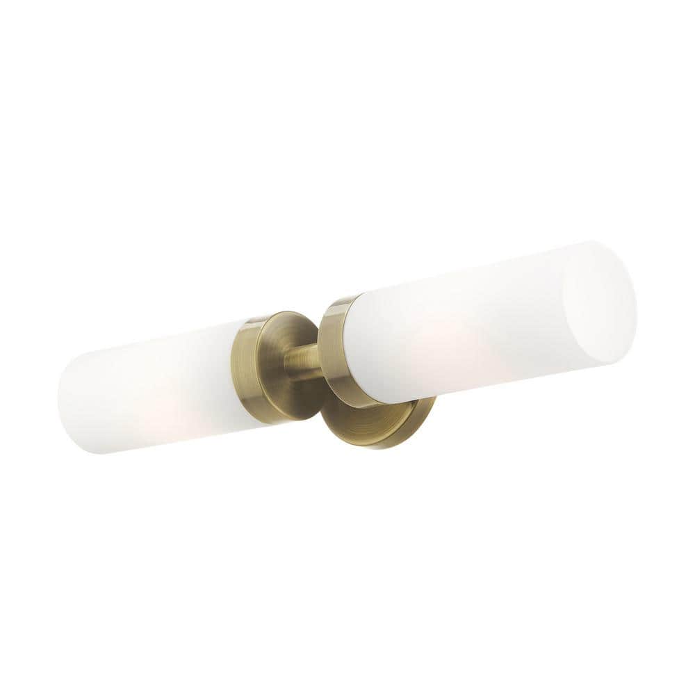 Aero Antique Brass 2-Light Vanity with Satin Opal White Glass