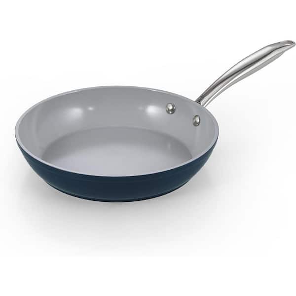 9.5 in. Hard Anodized Healthy Ceramic Aluminum Nonstick Skillet, Egg Omelet Induction Sautee Pan, Blue