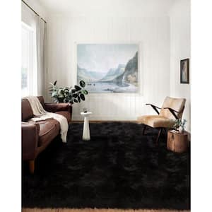 Sheepskin Faux Fur Black 10 ft. x 12 ft. Cozy Fluffy Rugs Area Rug