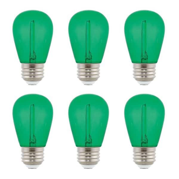 40-Watt Equivalent S14 Green E26 Edison Filament LED Light Bulb Green Light (6-Pack)