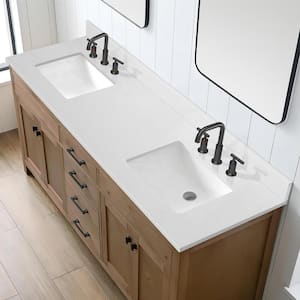 72 in. W x 22 in. D Quartz White Rectangular Double Sinks Bathroom Vanity Top in White Included Black splash