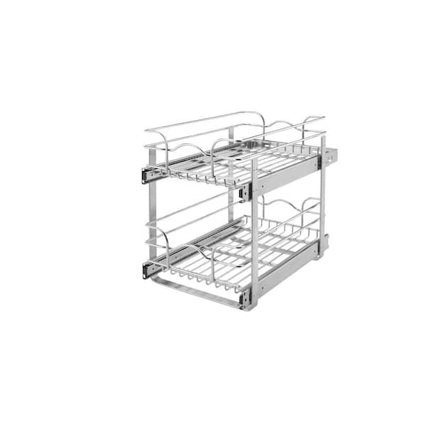 Rev A Shelf 19 In H X 8 75 W 18 D 9 20 Qt Base Cabinet Pull Out Chrome 2 Tier Wire Basket 5wb2 0918 Cr 20 Qt Base Cabinet Pull Out, Cabinet Pull Outs Home Depot