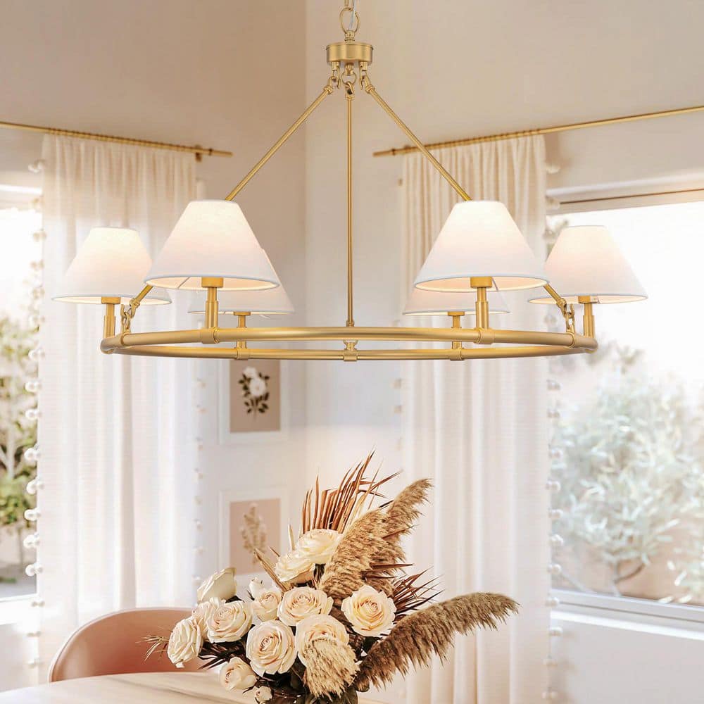 Jamii 6-Light Modern Farmhouse Brushed Gold Wagon Wheel Chandelier with Fabric Shade price history on PriceWatchPro