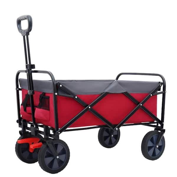 Folding Camping Trolley - Utility Garden Cart, Picnic Beach Wagon, Brown