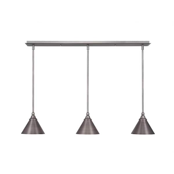 Unbranded Livingston 100-Watt 3 Light Brushed Nickel Linear Pendant Light with 7 in. Brushed Nickel Metal Shade No Bulbs Included