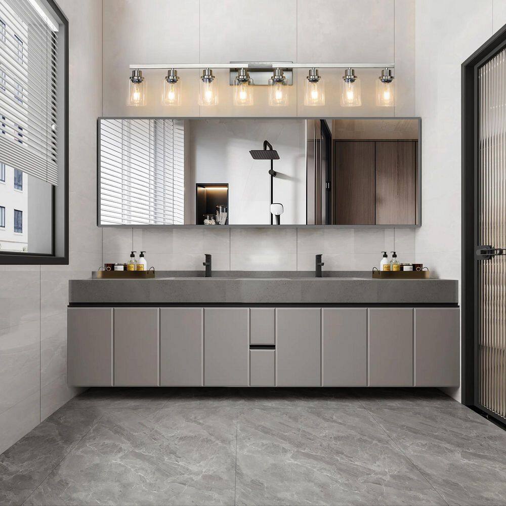 51 in. 8-Light Brushed Nickel Bathroom Vanity Light Fixture with Clear Glass Shades, No Bulbs Included price history on PriceWatchPro